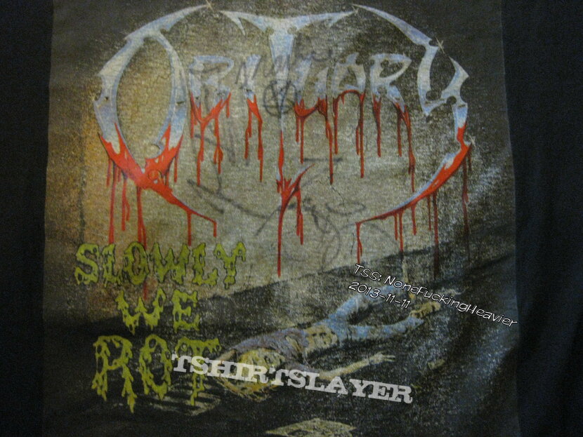 TShirt or Longsleeve - Obituary "Slowly We Rot" Complete Cover  - First Version - 1990  1st Print SIGNED BY ORG. LINE UP