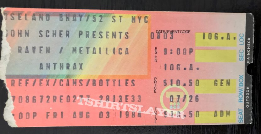 Raven Metallica Anthrax tour 1984