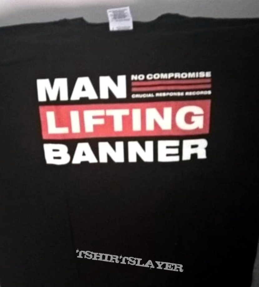man lifting banner