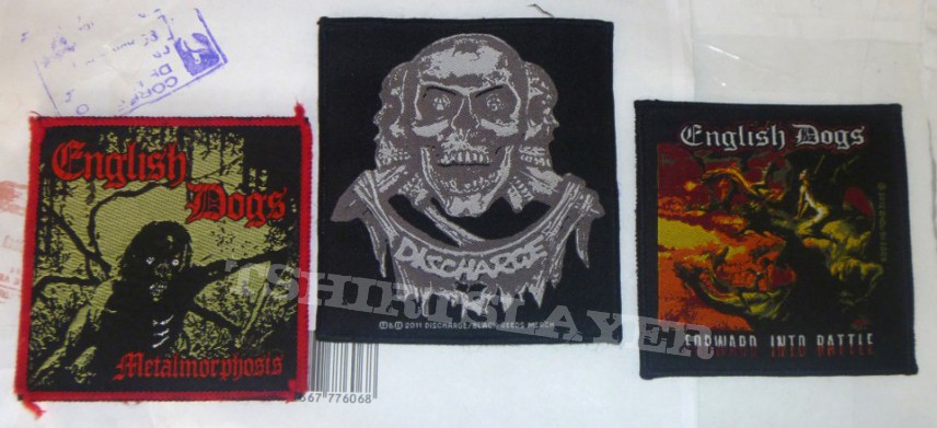 english dogs and discharge woven patches