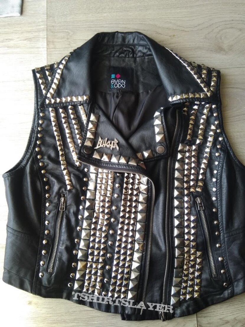 diy studded handpainted witch cross jacket