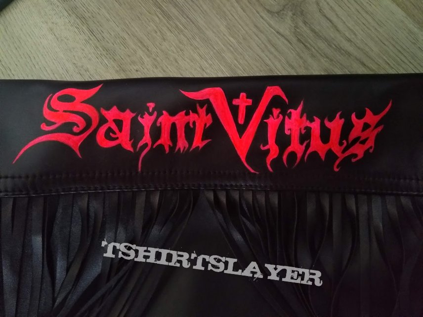 Handpainted neon pink Saint Vitus fringe jacket 