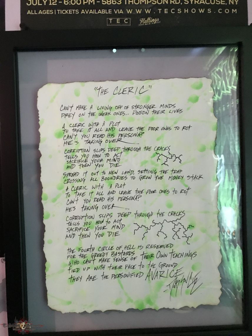 Havok handwritten lyric sheet “the cleric”