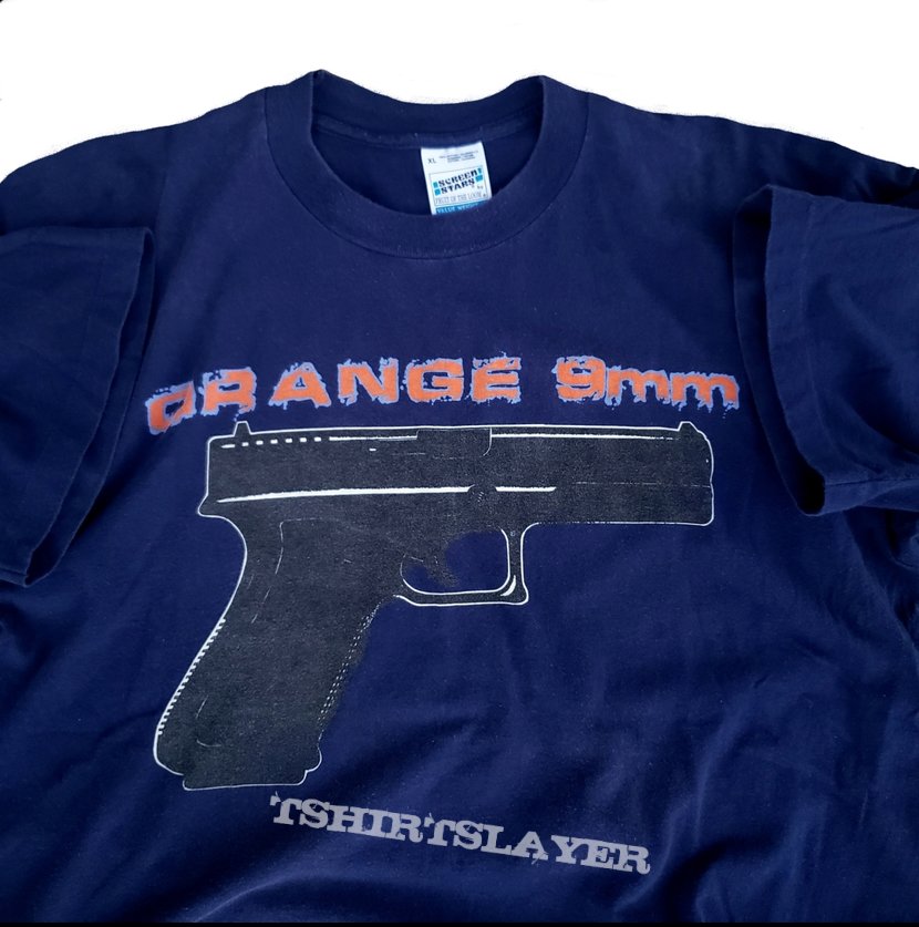 Orange 9mm short sleeve (XL) navy. Screen Stars 1995