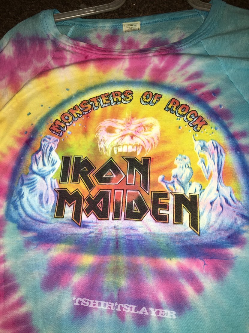 Monsters of rock 1988 Iron Maiden bravado merch tie dye white raglan longsleeve top with back print