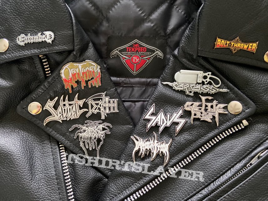 Entombed Leather Jacket with Pin Badges