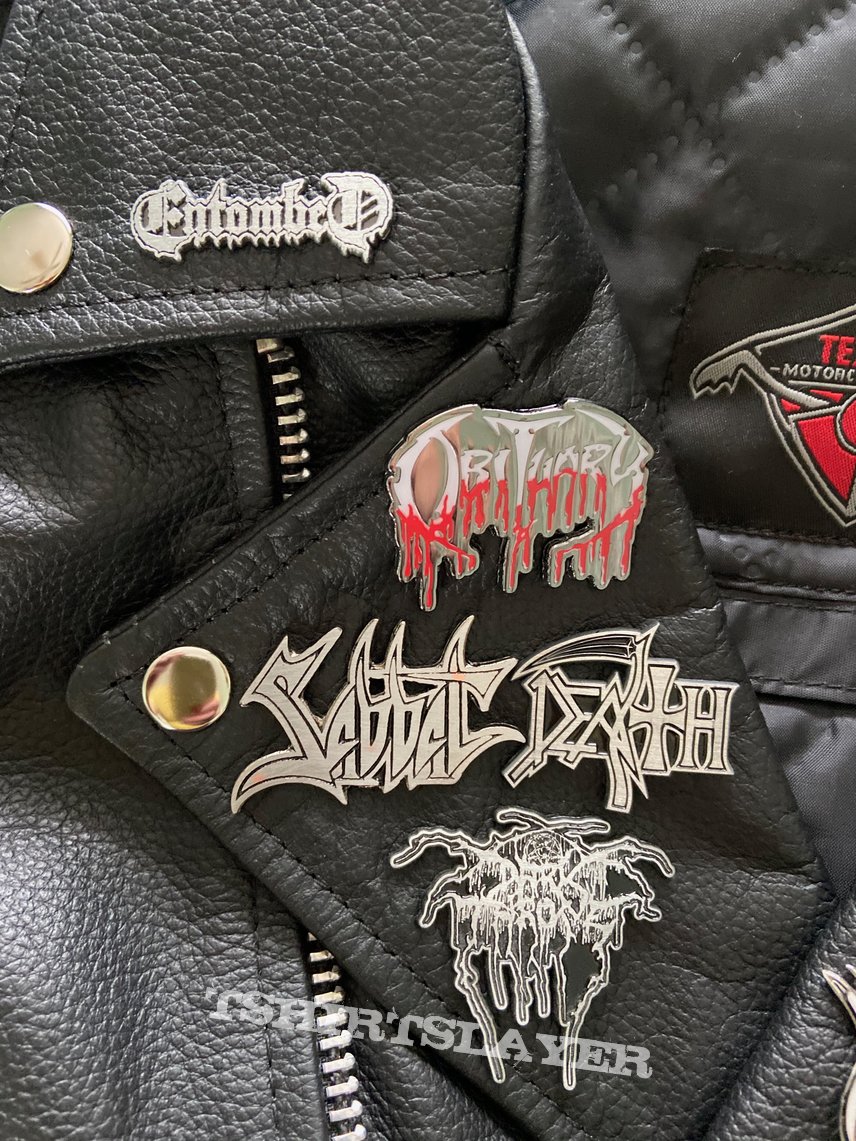 Entombed Leather Jacket with Pin Badges | TShirtSlayer TShirt and ...