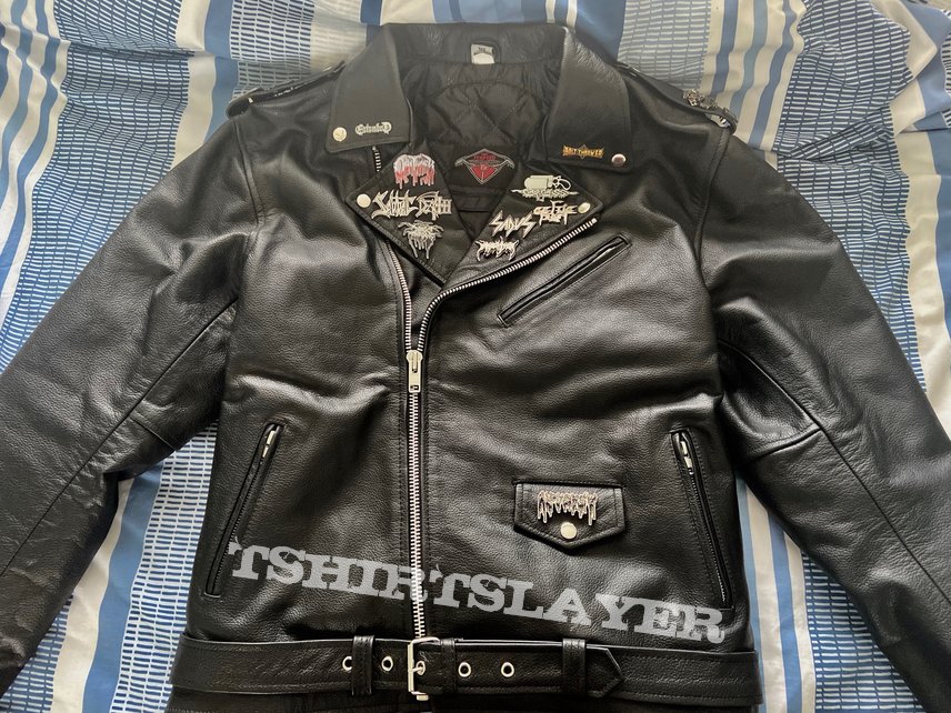 Entombed Leather Jacket with Pin Badges