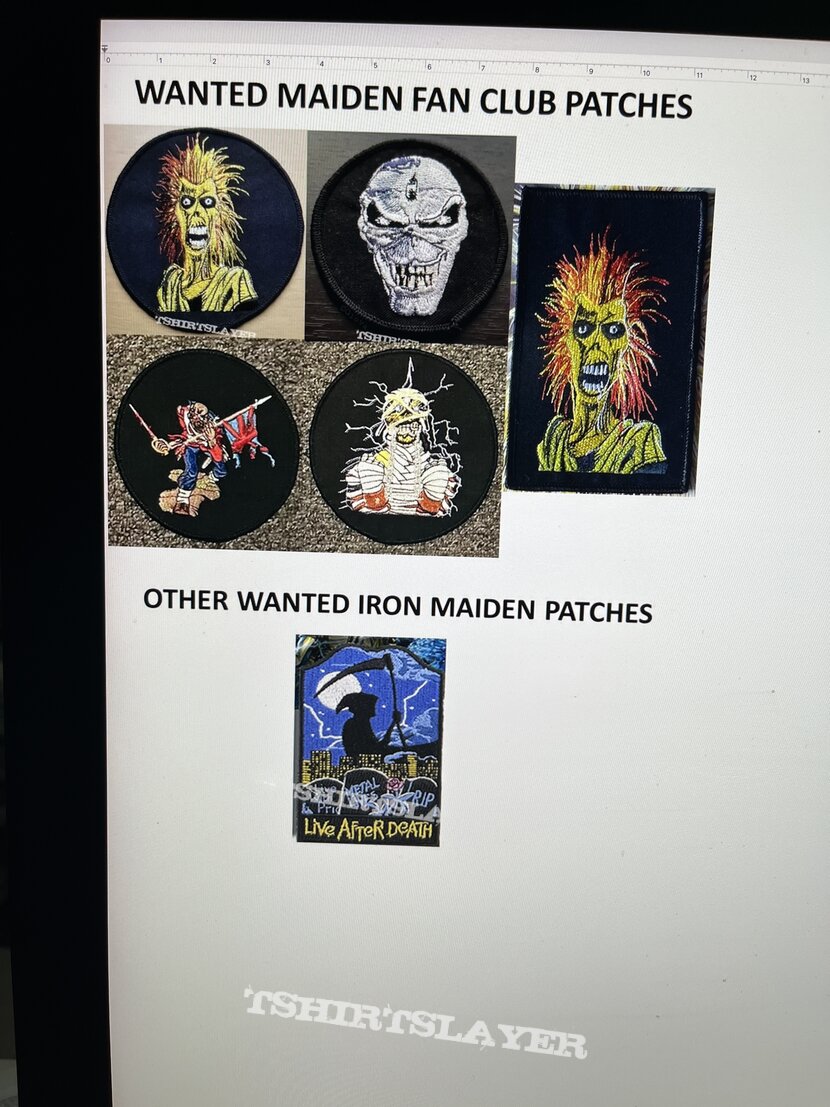 WANTED Iron Maiden Fan Club Patches