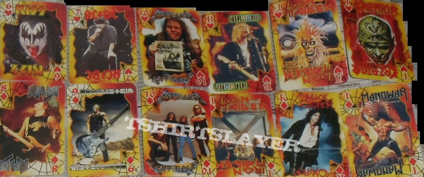 AC/DC Playing cards with photos of metal bands, incomplete deck