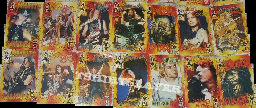 AC/DC Playing cards with photos of metal bands, incomplete deck