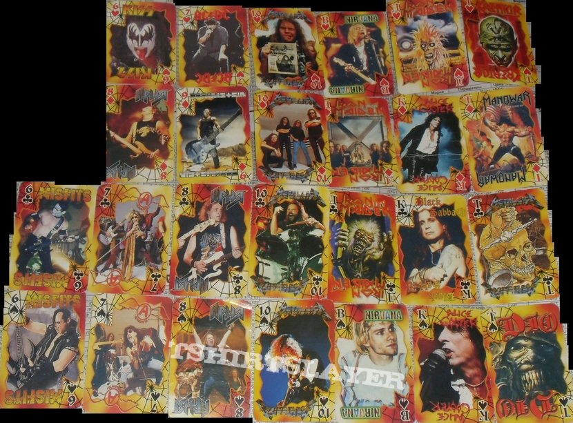 AC/DC Playing cards with photos of metal bands, incomplete deck