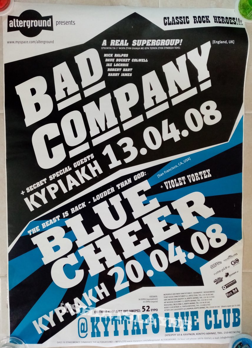 Bad Company Blue Cheer Violet Vortex - 13 &amp; 20.04.2008 Official Concert Poster