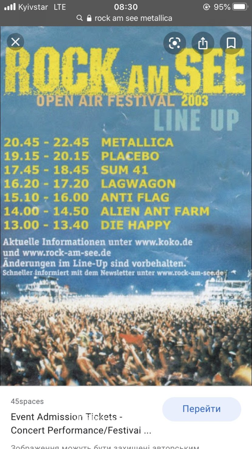 Metallica T-shirt festivals rock am see 2003