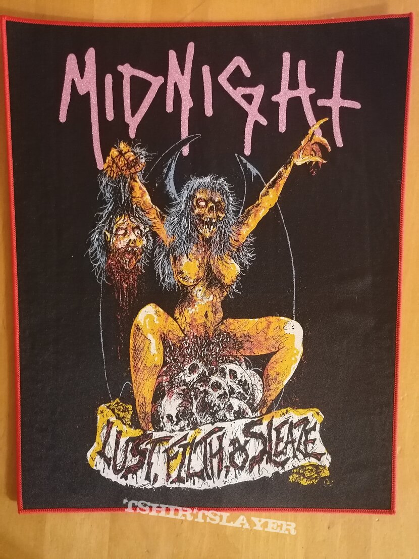 Midnight backpatch Lust filth &amp; sleaze red border 