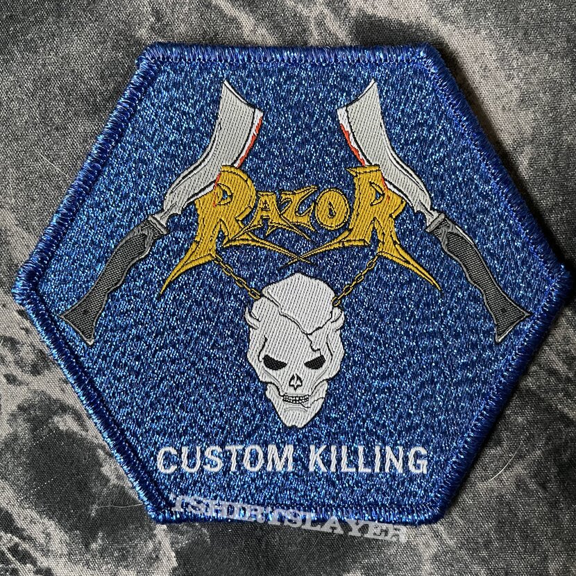 Razor Custom Killing woven patch with blue glitter