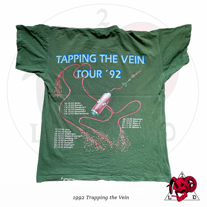 ©1992 Sodom - &quot;Tapping The Vein&quot; Germany Tour Shirt (Olive Version)