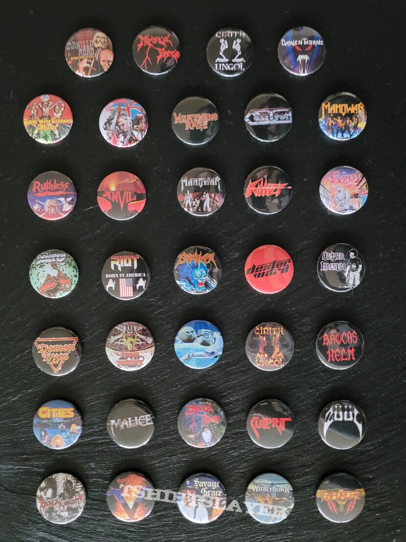 Various Buttons & Pins, mostly Heavy Metal / Epic Metal from 80s to 90s Various Buttons & Pins, mostly Heavy Metal / Epic Metal from 80s to 90s
