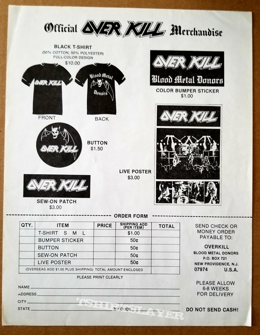 Overkill &quot;Blood Metal Donors&quot; Pin and Merch Flyer.