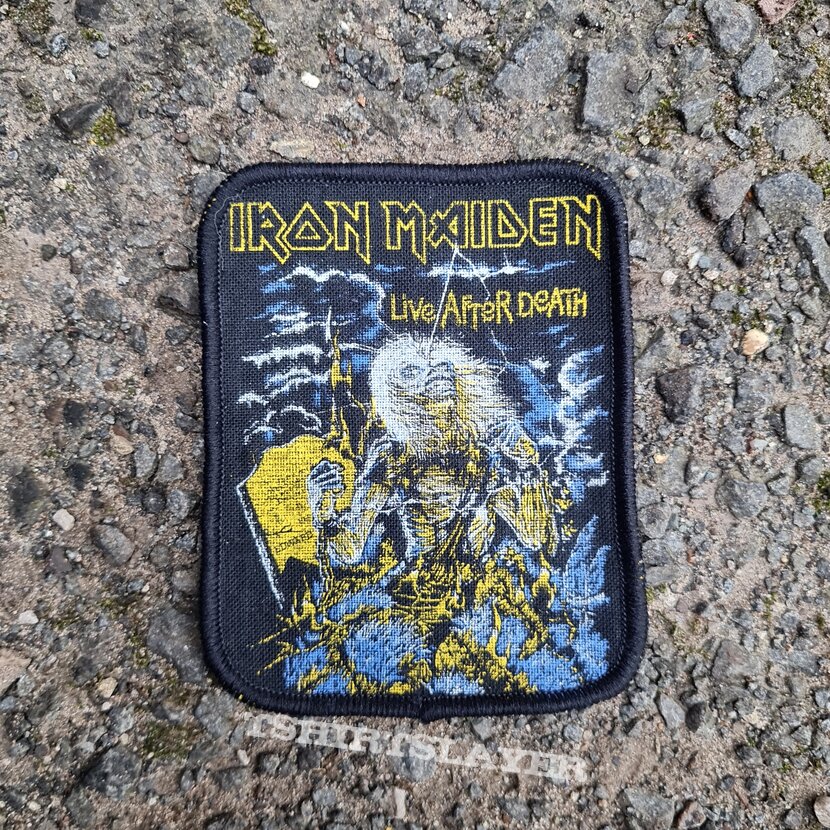 Printed deadstock patches including iron maiden, Ozzy Osborne, motley crue, scorpions and u2