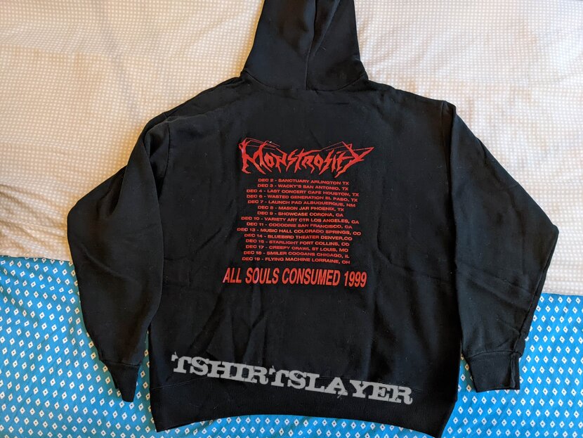 Monstrosity 1999 All Souls Consumed tour hooded sweater Red Logo ...
