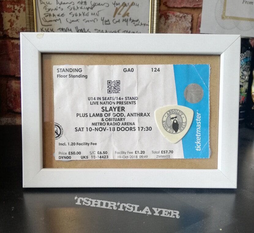 Various Framed guitar picks &amp; ticket stubs