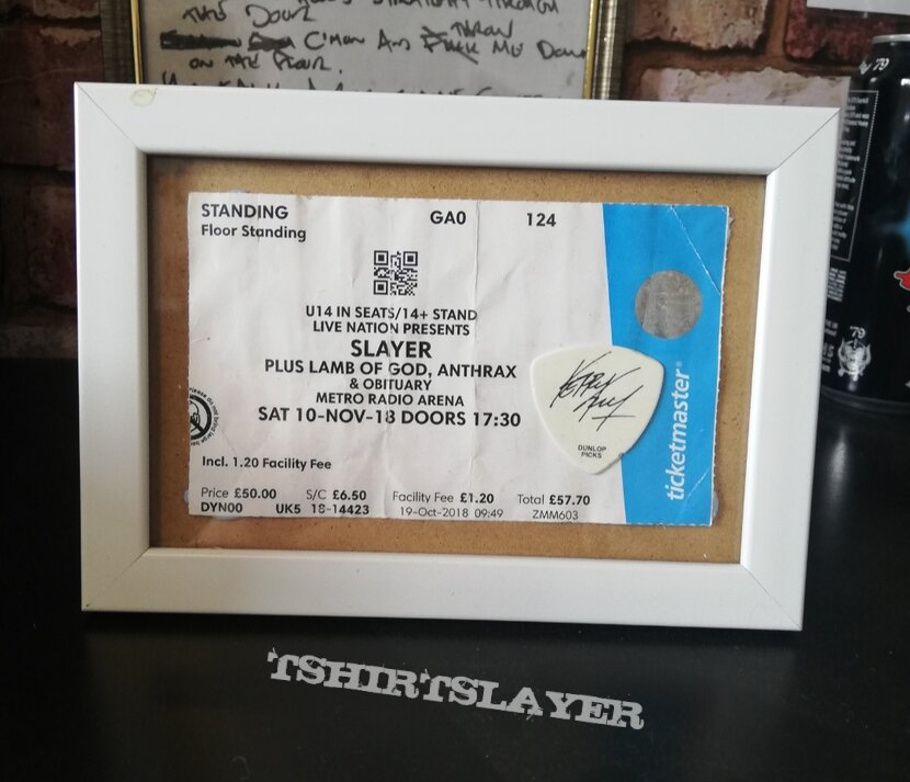 Various Framed guitar picks &amp; ticket stubs