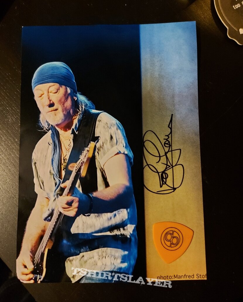 Deep Purple Roger Glover signed photo &amp; pick
