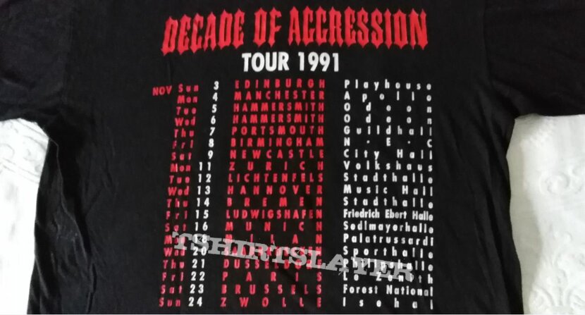 Original Slayer 1991 Decade Of Aggression Tour Shirt | TShirtSlayer ...