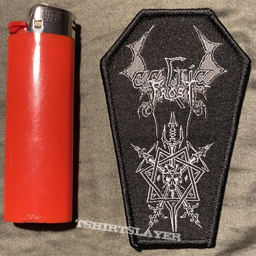 Celtic Frost black border small coffin patch