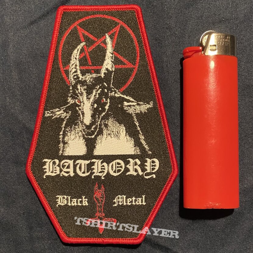 Bathory Black metal red border inverted coffin patch