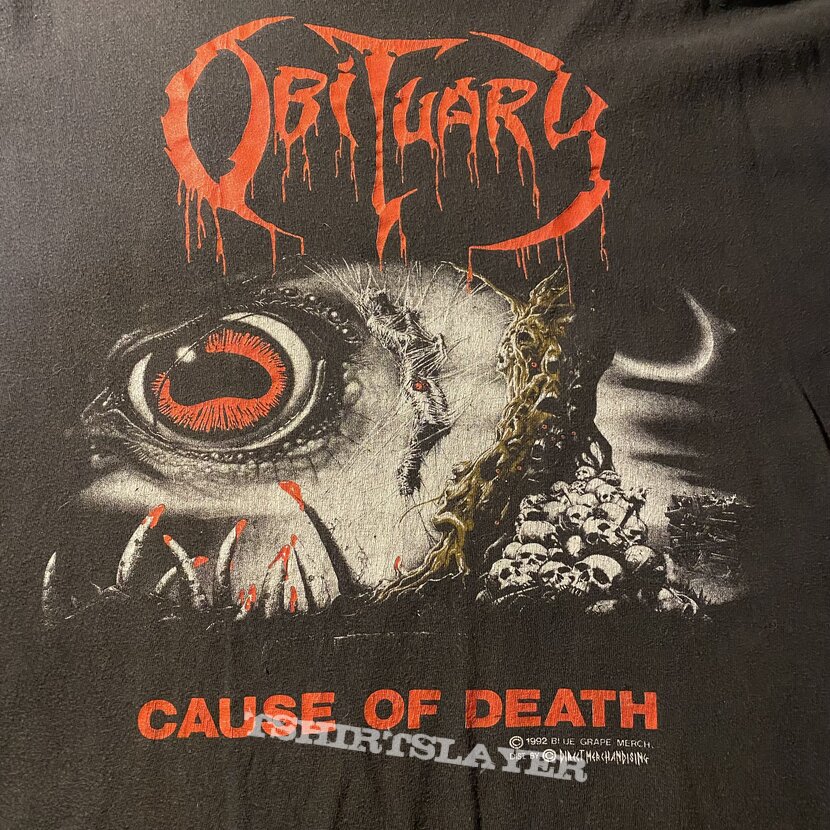 Vintage Obituary cause of death tour tee 