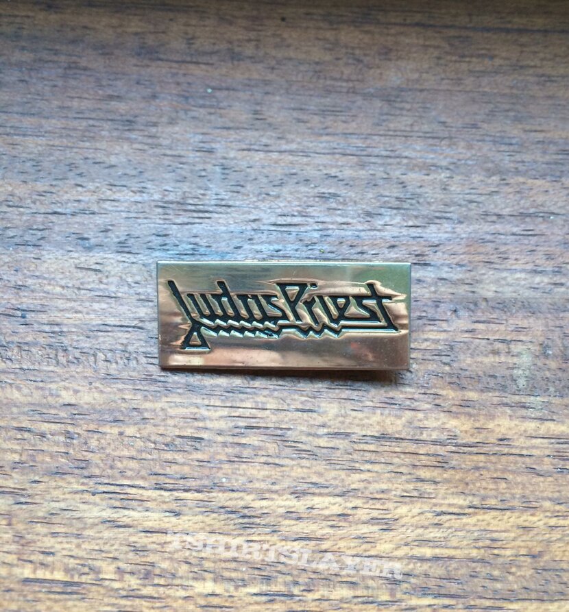 JUDAS PRIEST late 1970s etched brass brooch