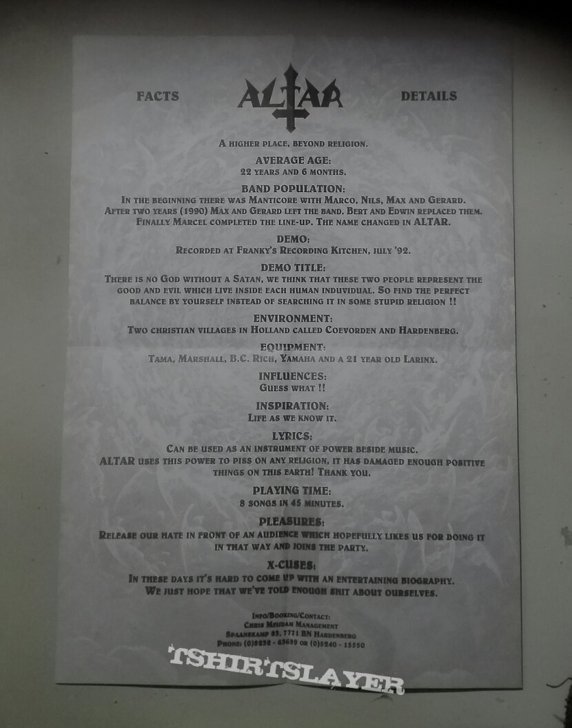 original Altar- And god created Satan to blame for his mistakes demo lyric- sheet