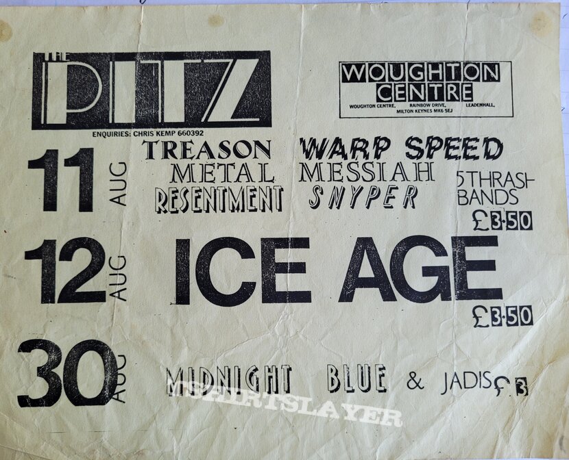 Ice Age Thrash Metal gig flyer Milton Keynes Pitz