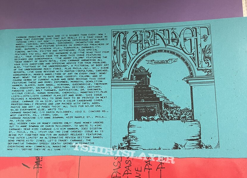 Morbid Angel Carnage vol 2 info sheet for fanzine Morbid Angel Carnage vol 2 info sheet for fanzine