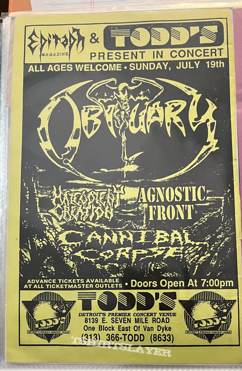 Obituary 1992 tour flyer