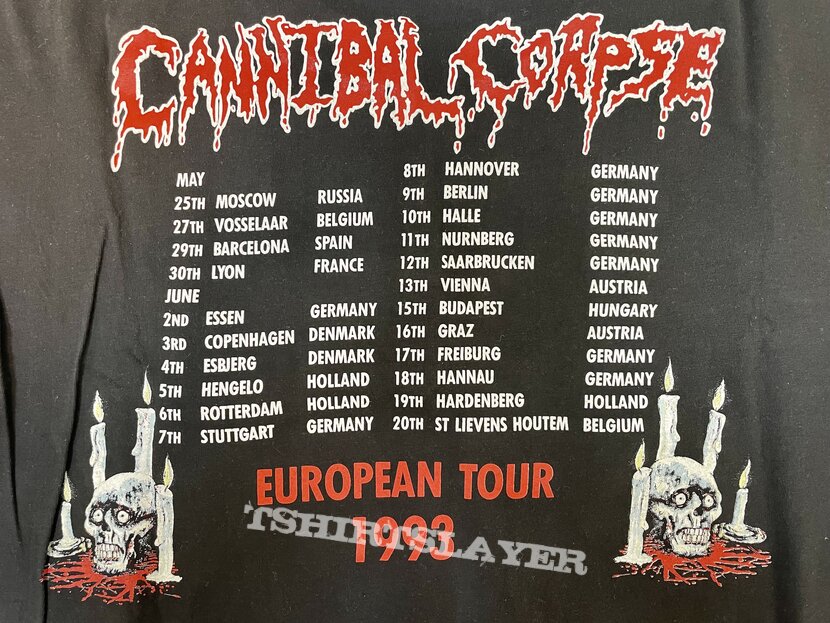 Cannibal Corpse Tomb of the Mutilated European 93 Tour Shirt