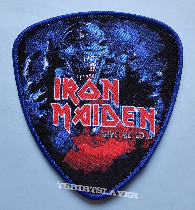 Iron Maiden Give Me Ed... Shield Patch Blue Border 