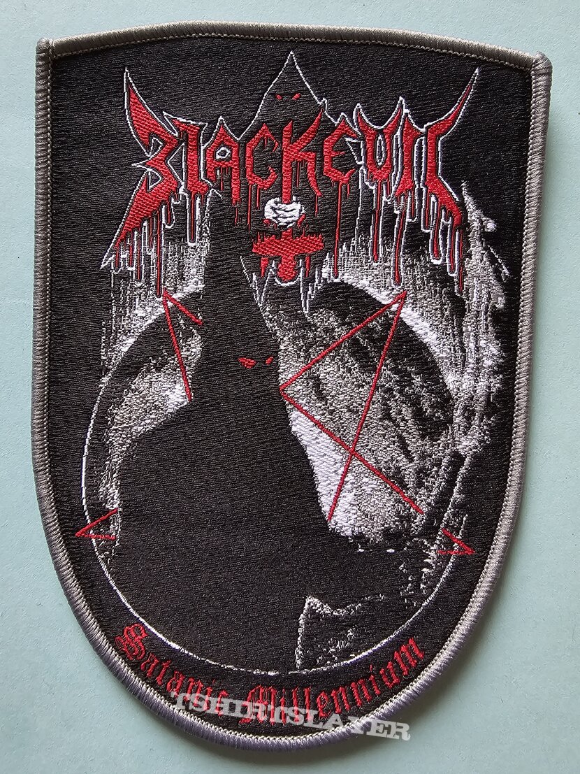 Blackevil Satanic Millennium Shield Patch Grey Border 