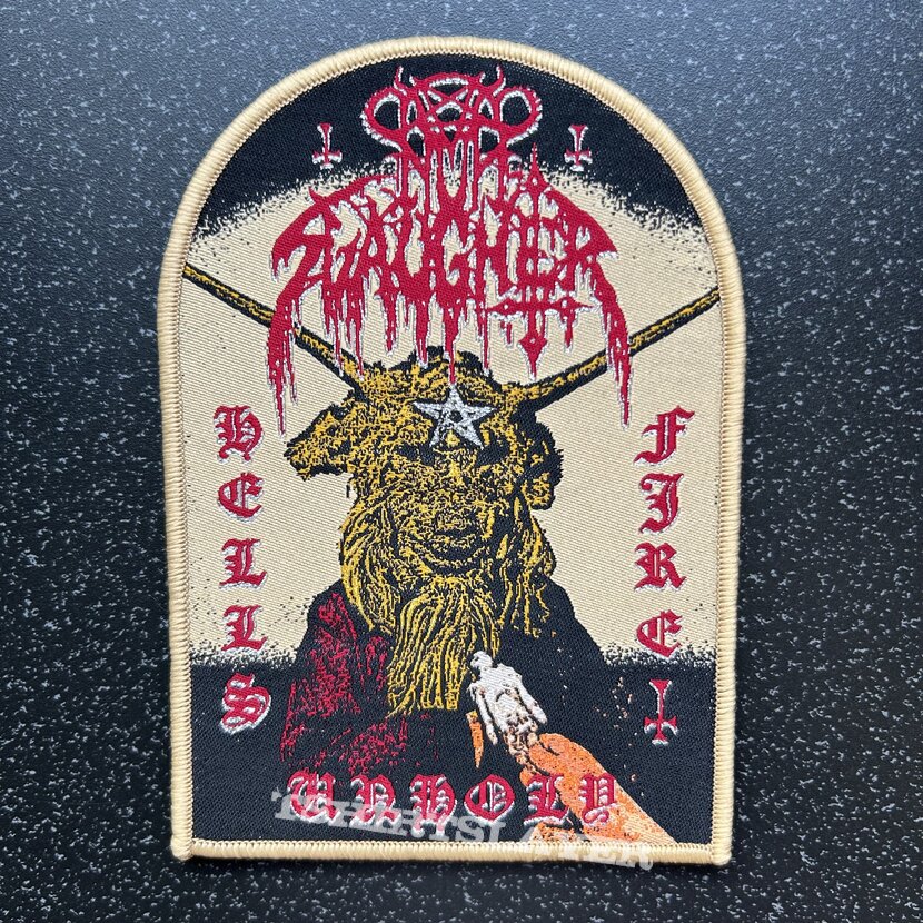 Nunslaughter - Hells Unholy FIre woven patch (Tan border)