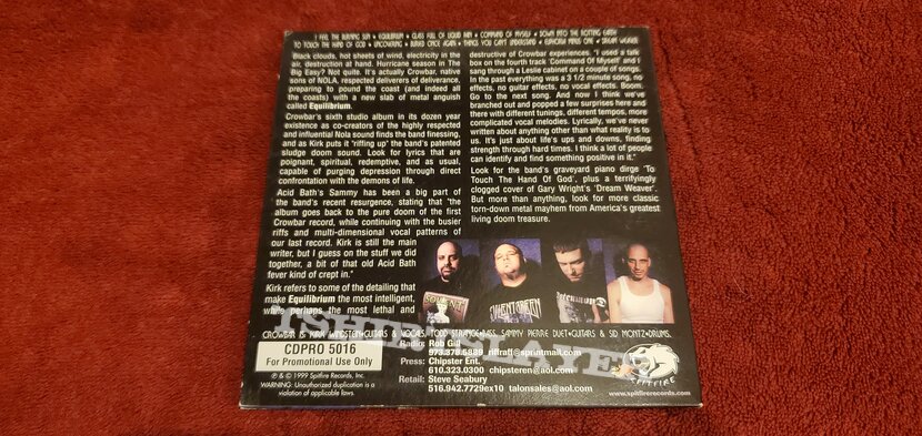 Crowbar Equilibrium - Promo CD (Spitfire Records) 2000