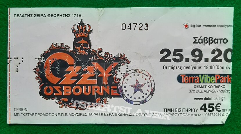 OZZY OSBOURNE Concert Ticket Stub Tour 2010
