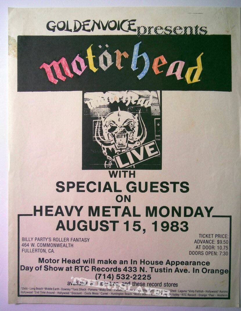 Motörhead Motorhead - Another Perfect Tour - Flyer for Fullerton 15-Aug-1983