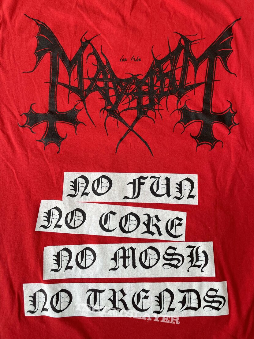 Mayhem Deathcrush No Fun ! No Mosh ! No Core ! No Trends ! T-Shirt Men's  Red Official Ltd Official Merchandise