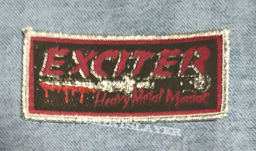 Exciter Heavy Metal Maniac woven Strip Patch silver glitter border 