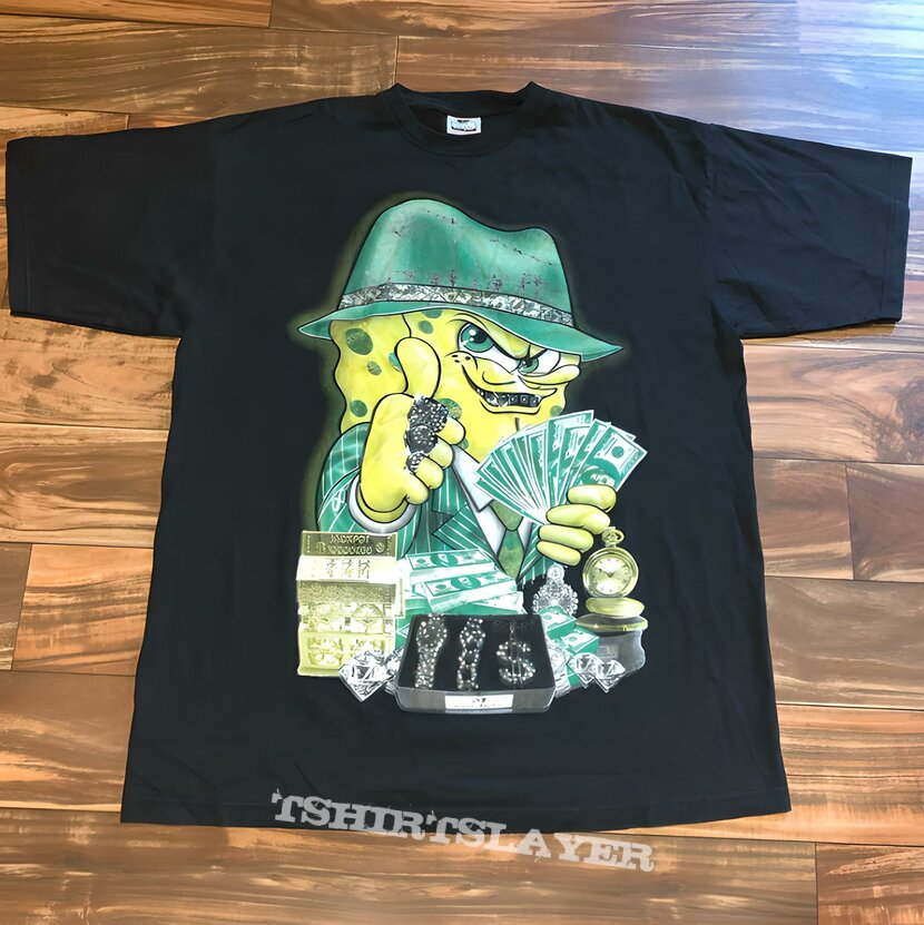 WANTED- Gangster Spongebob Shirt size large Rhinestones. 