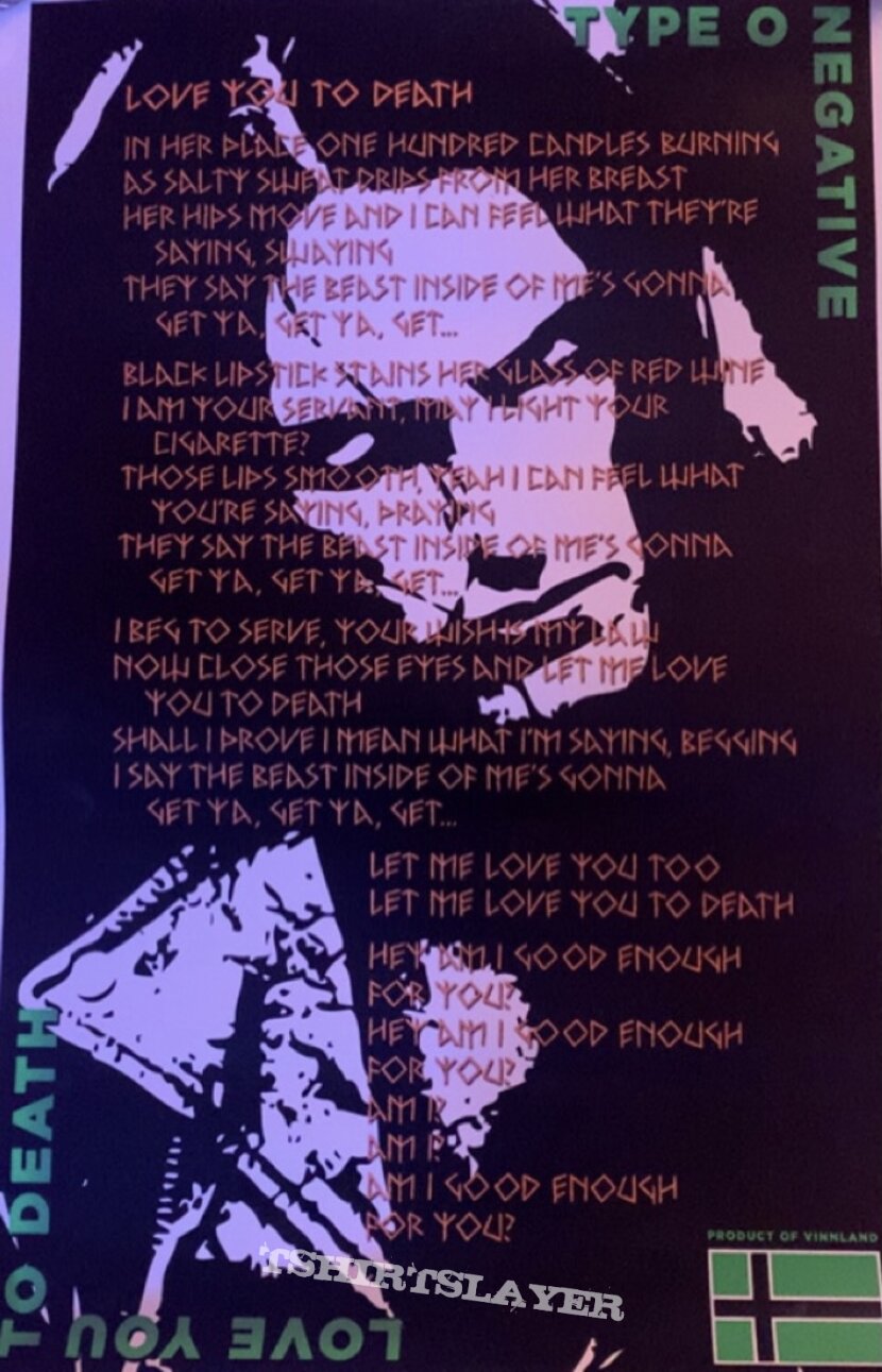 Type O Negative “Love You To Death” Lyric poster