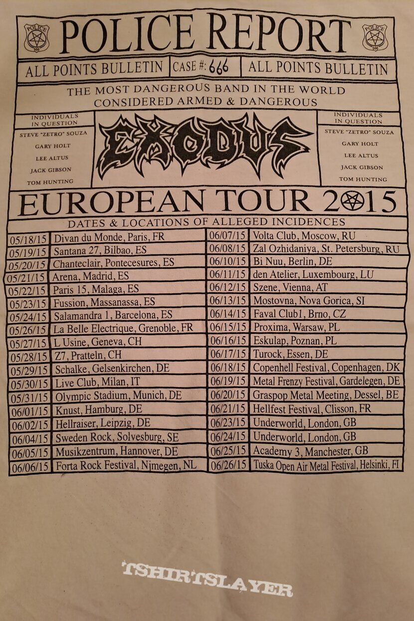Exodus European Tour 2015 T-Shirt