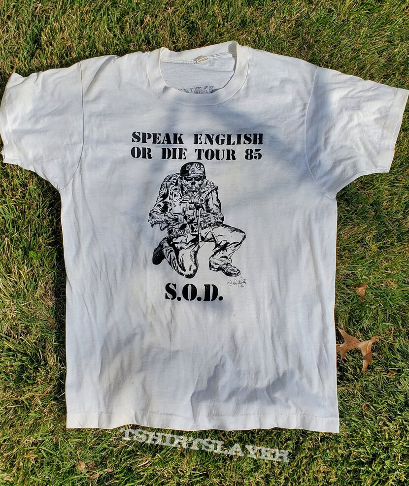 S.O.D. Stormtroopers Of Death Speak English Or Die official tour shirt 1985  | TShirtSlayer TShirt and BattleJacket Gallery